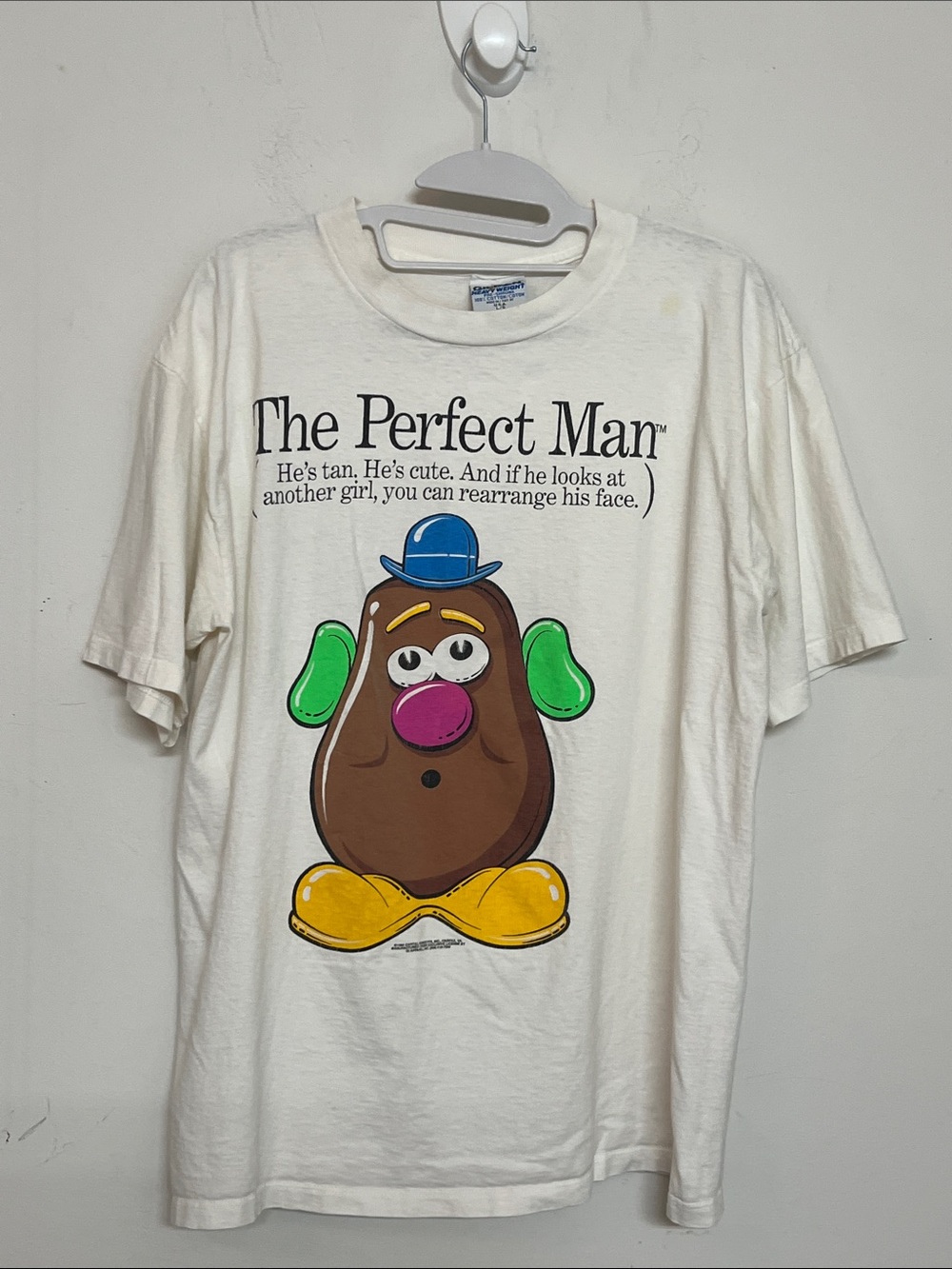 Gildan Vintage Classic White 'The Perfect Man' Mr. Potato Head Graphic Tee men L